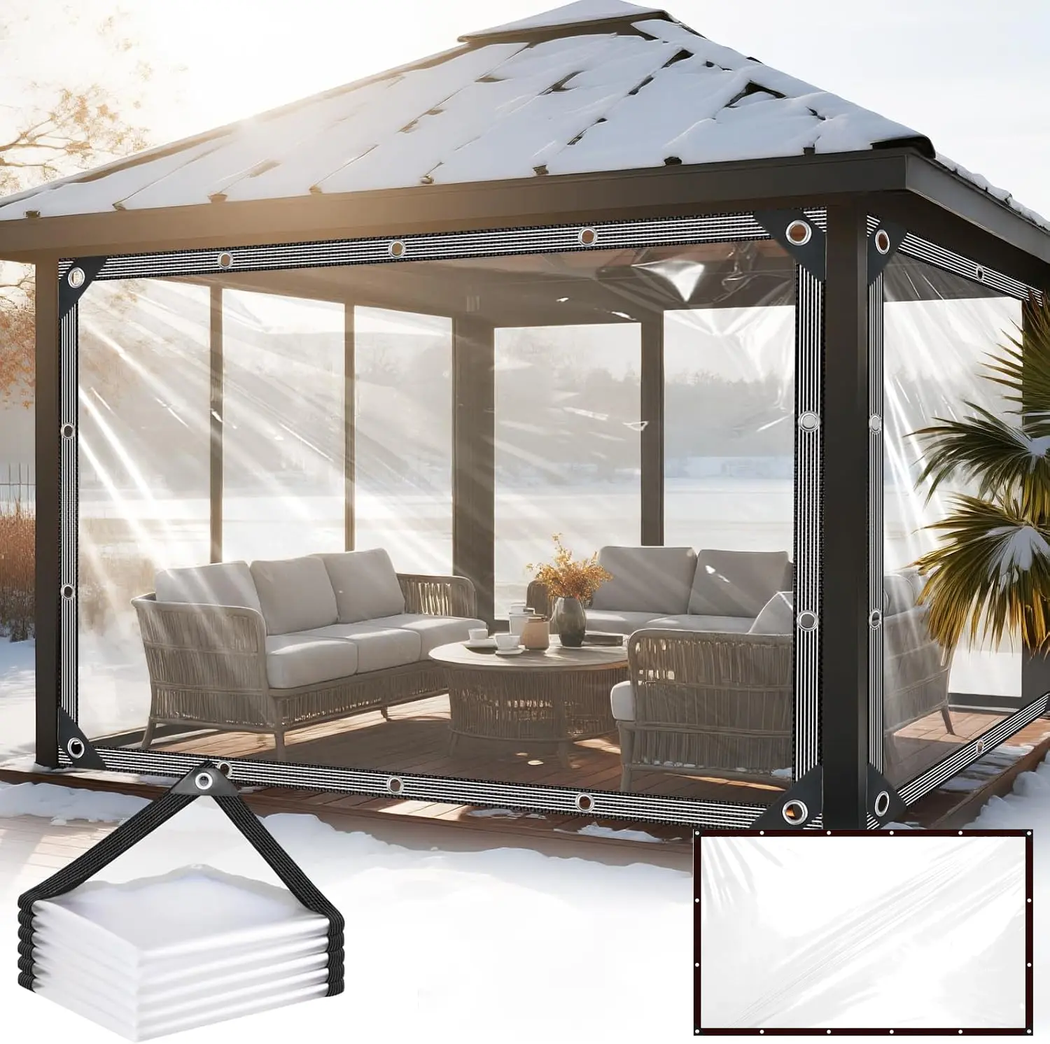 2 PCS Clear Tarps Heavy Duty Waterproof 7x10ft Clear Tarp with Grommets and Reinforced Edges 14Mil Thickened Tear Resistant Clear Vinyl Plastic Tarp for Outdoor Patio Chicken Coop Greenhouse Plant