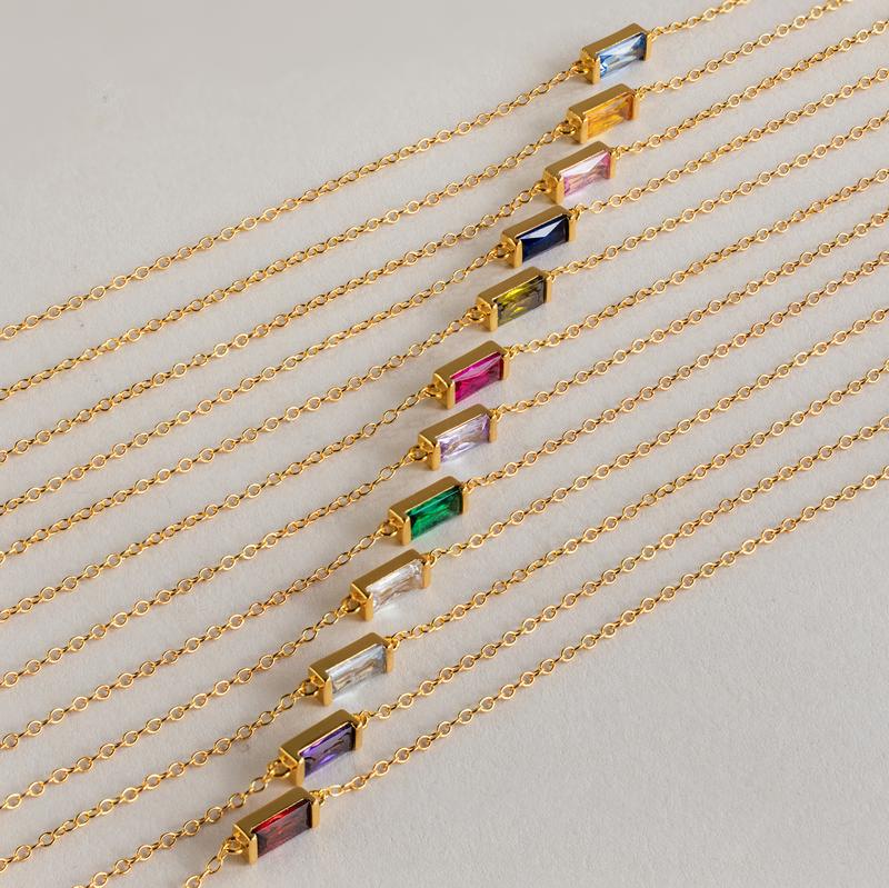 Dainty Baguette Birthstone Bracelet by Caitlyn Minimalist - Everyday Gemstone Bracelet - Personalized Jewelry - Birthday Gift for Her