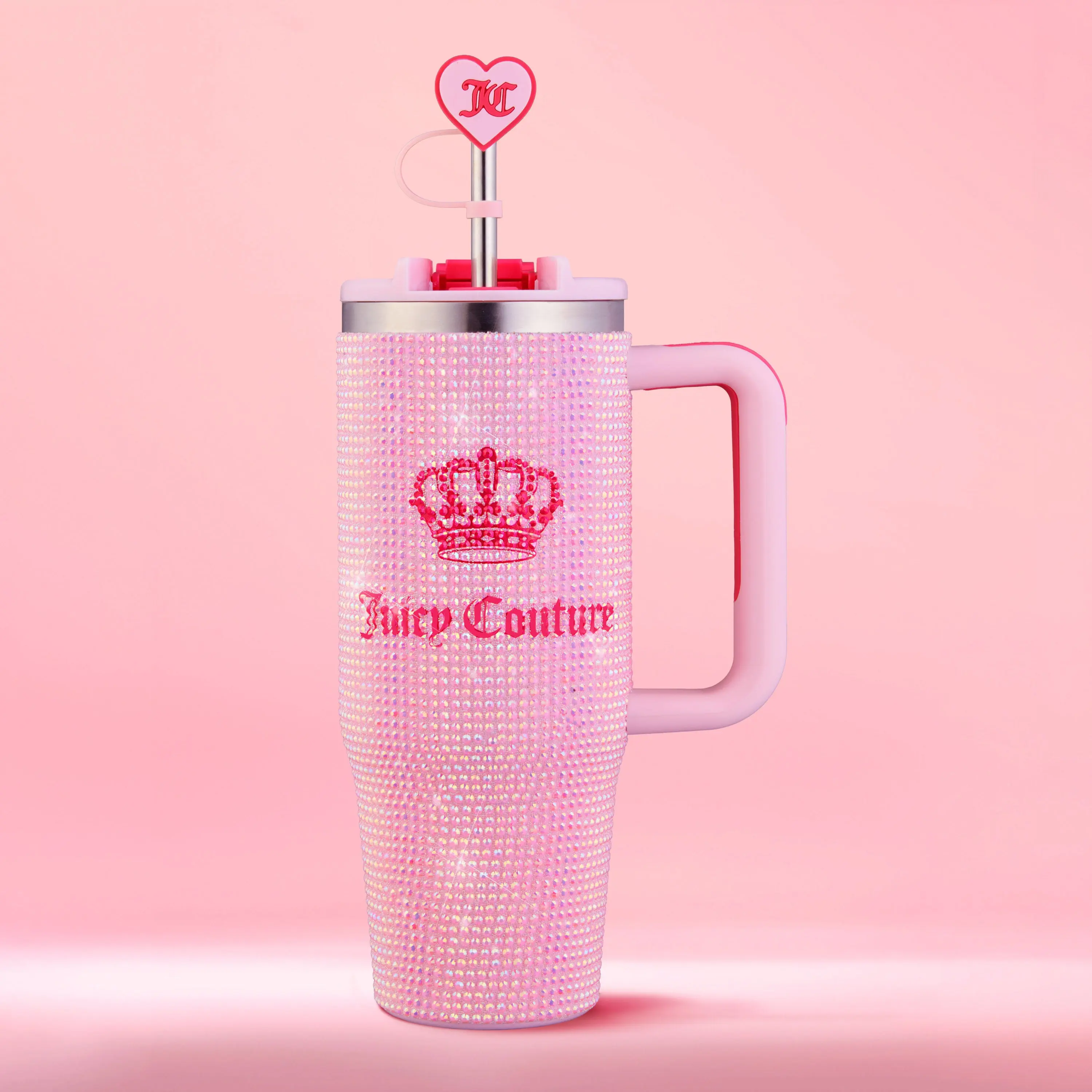 Diamond Bling Stainless Steel Tumbler with Handle and Straw, 30 oz