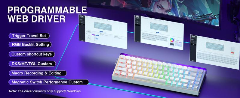 AULA Hero 68 HE 60% Gaming Keyboard Wired, Hall Effect Magnetic Switch Keyboard with 8K Hz Polling Rate, Side Printed PBT Keycaps, RGB Neon Light Box, Customizable Web Software for PC/Mac Gamers