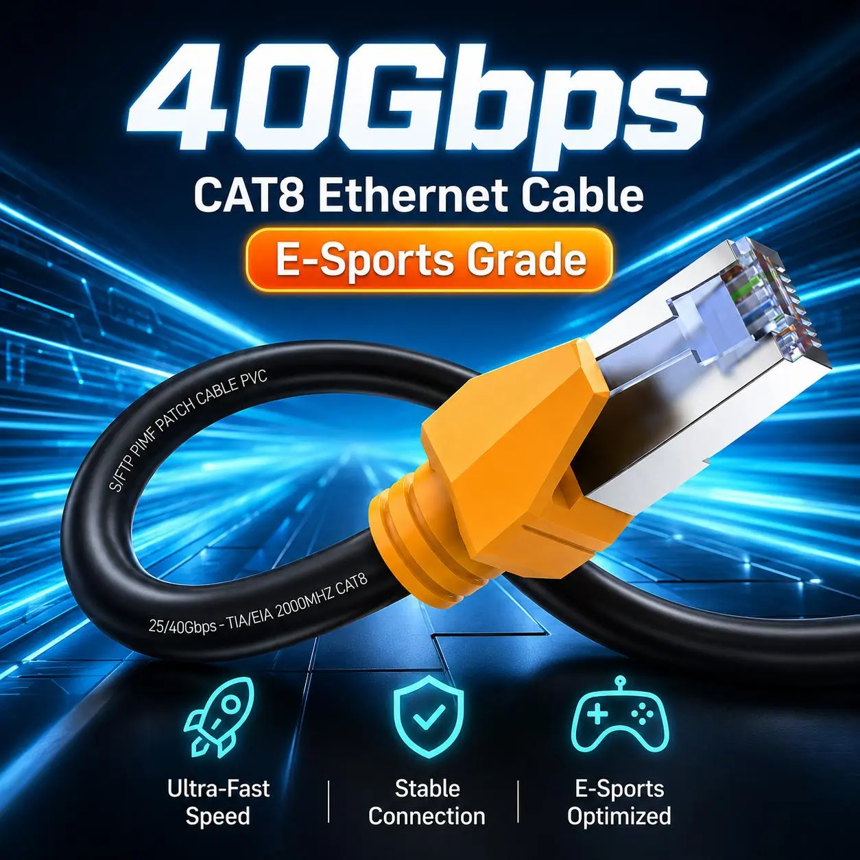 YYTEEK Cat 8 Ethernet Cable for Gaming, 40Gbps 2000MHz Shielded RJ45 Network Cable for Router, Modem, PC and Gaming Console
