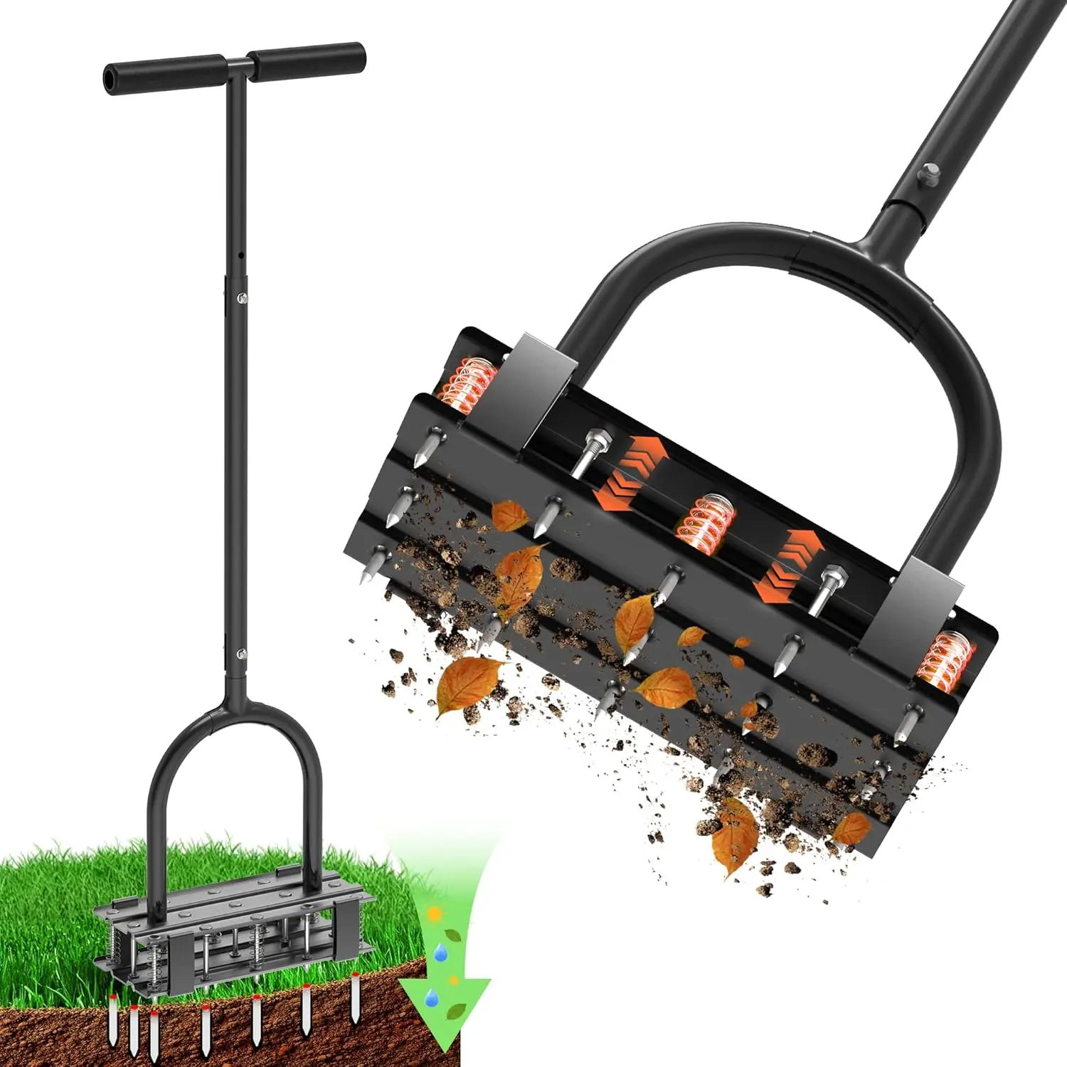 EKIORI Lawn Aerator Tool - Manual Grass Aerator with 15 Steel Spikes, Soil Compaction Relief for Yard Garden, Foot Plate Design, Core Aeration Equipment , Garden Tools, Diy Gift Durable Gardening Tools Yard Rake, Heavy-Duty Steel Resists Daily Wear
