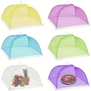 6PCS Colorful Food Covers for Outdoor Picnics, Featuring Lace Mesh in Various Colors That Are Breathable, Mosquito And Fly Resistant, Dustproof, And Foldable,Making Them Easy to Carry