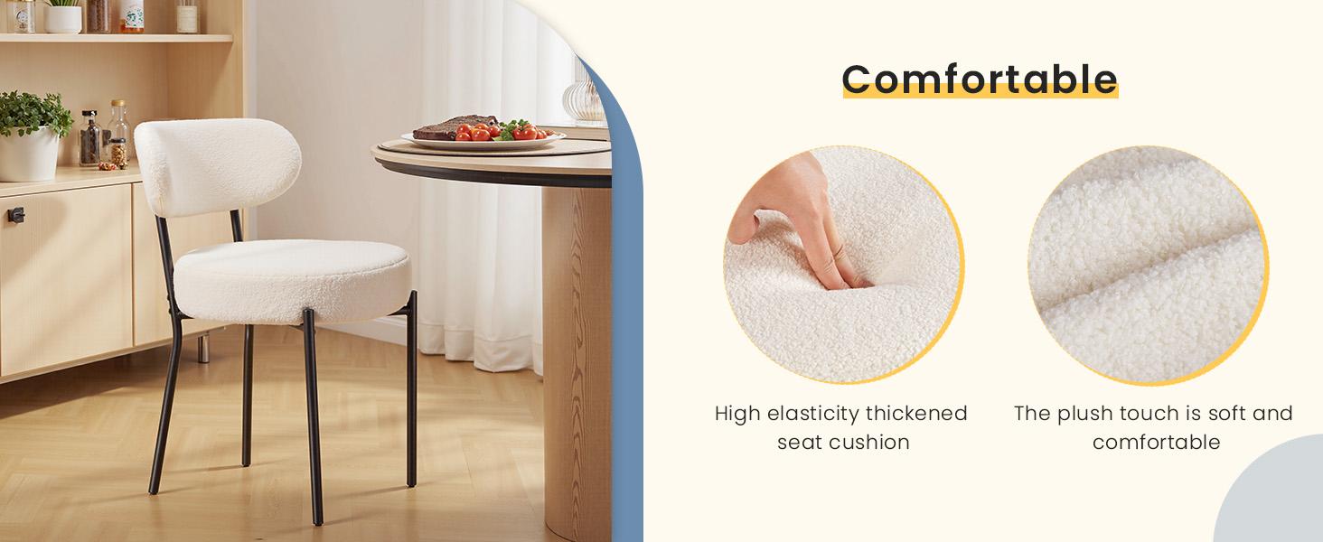 Dining Chair Set of 2 Boucle Upholstered Kitchen Chairs with Curved Backrest & Metal Legs - Mid Century Modern Round Dining Room Chairs for Vanity or Living Room Tufted Velvet