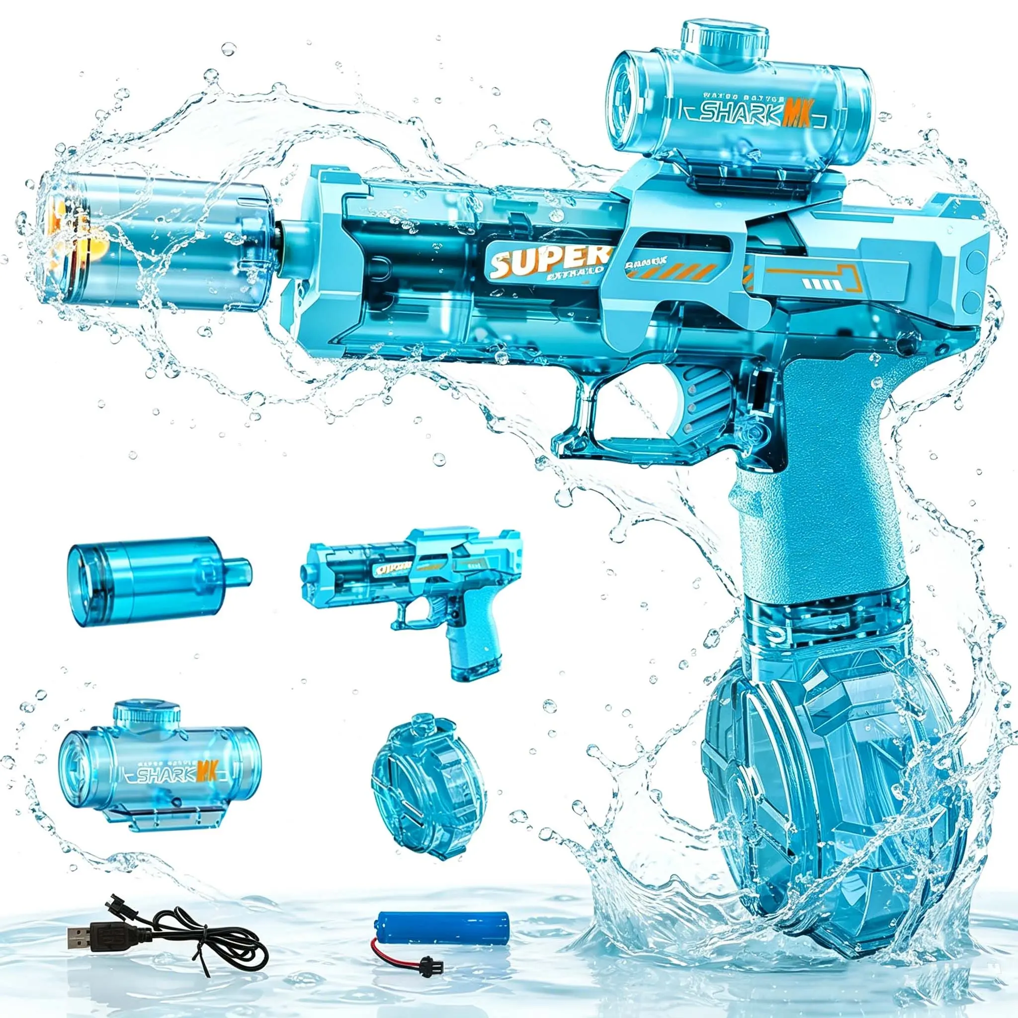 Automatic Electric Water Gun - LED Light-Up Transparent Blaster, Long-Range High-Capacity Squirt Toy, Unisex Summer Outdoor Pool/Beach/Backyard Game, Fun Gift for Kids & Adults