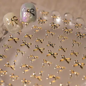 Gold Bow Nail Art Stickers Decals 5D Embossed Self Adhesive Nail Decals Silver Bowknot Nail Stickers Metal Butterfly Nail Slider