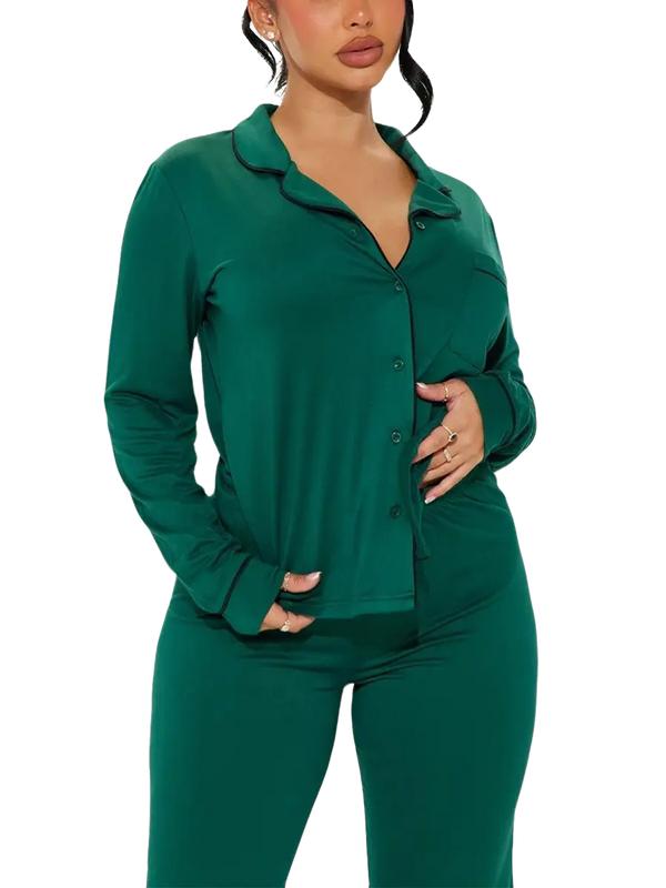 JointlyCreating Women's Pajama Set 2 Piece Satin Sleepwear Long Sleeve Button Down Top & Pant Classic OL Style Autumn Loungewear