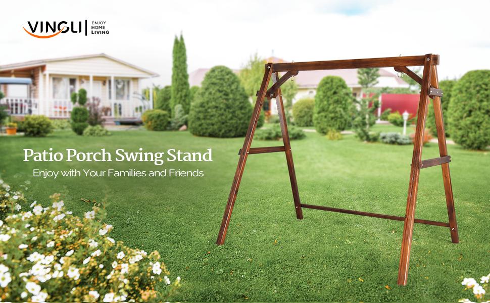 VINGLI Heavy Duty 660 LBS Wooden Swing Frame with Extra Bottom Connection Board, Upgraded A-Frame Porch Swing Bench Stand for Indoor & Outdoor (Rustic)