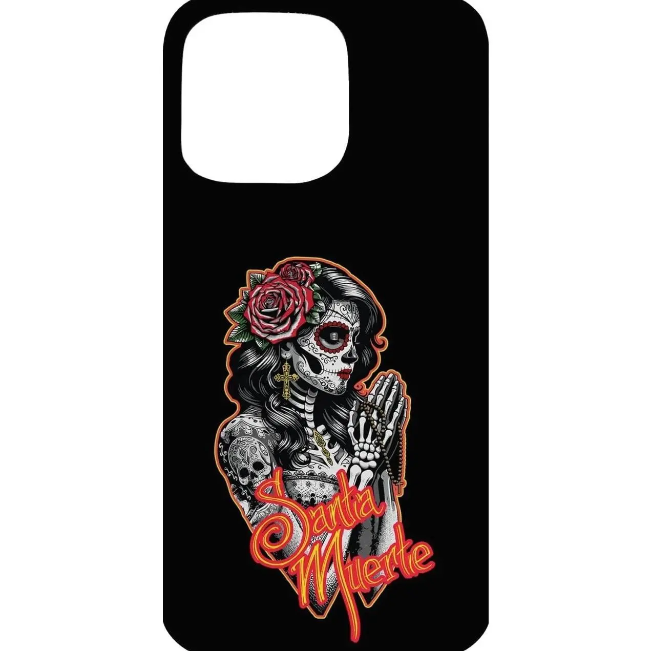 Santa Muerte Catrina Calavera Polycarbonate Phone Case, Shock-Absorbent Protective Cover for All iPhone Models