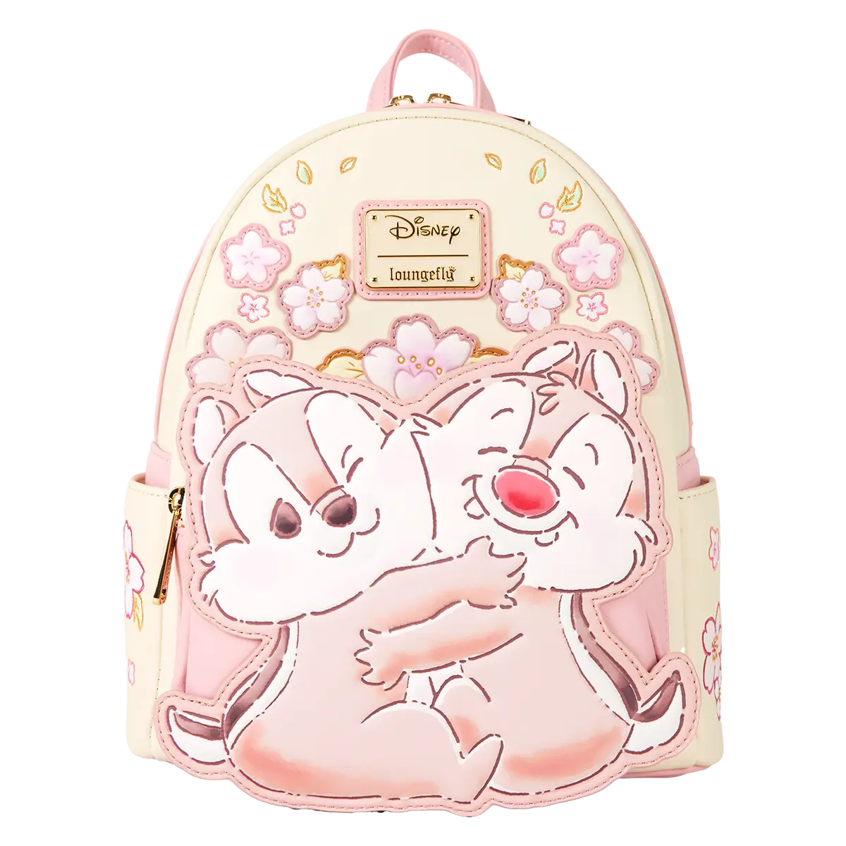 Loungefly Disney Chip and Dale Cherry Blossom Faux Leather Mini Backpack with Embroidered Florals, Top Handle & Front Pocket, Spring Walk, Cute Stylish Daypacks, Daypack Purse, Flowers, Mini Bag, Polyurethane, Character Backpacks