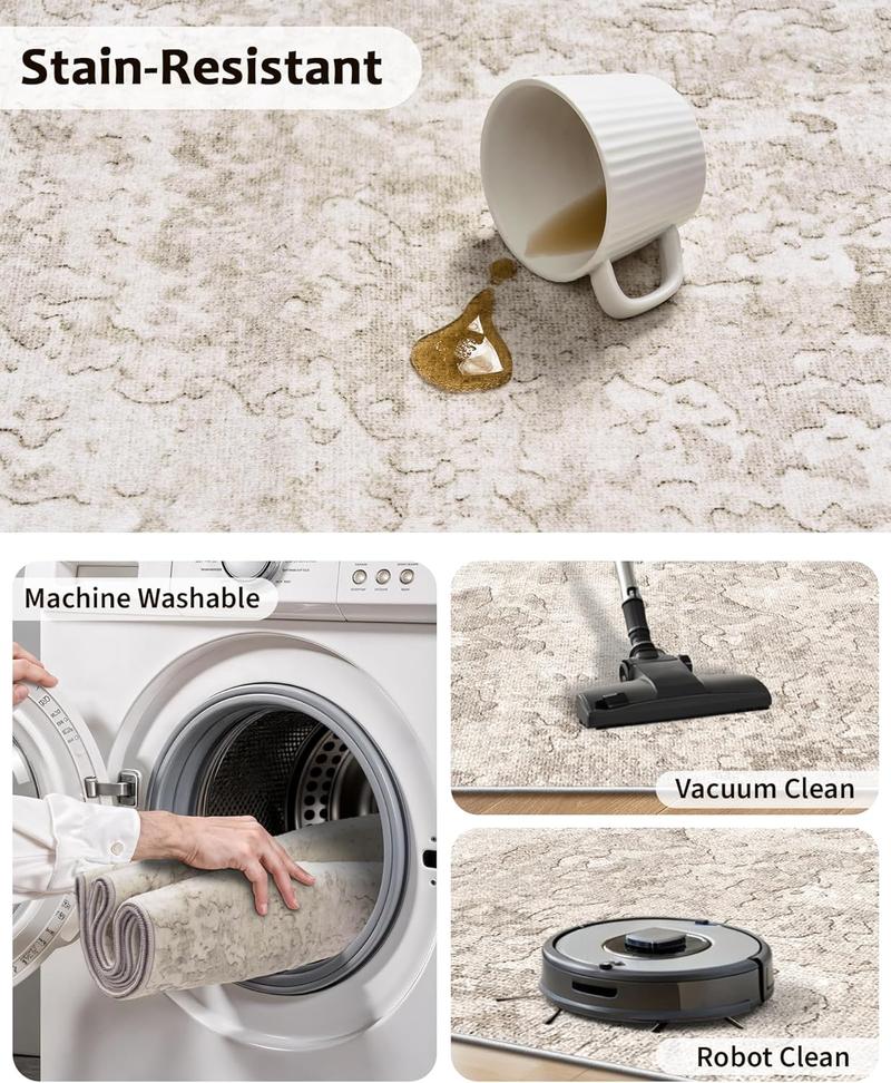 Art&Tuft Washable Area Rugs, Anti-Slip Backing Abstract Rug, Stain Resistant Rugs for Living Room, Foldable Machine Washable Area Rug