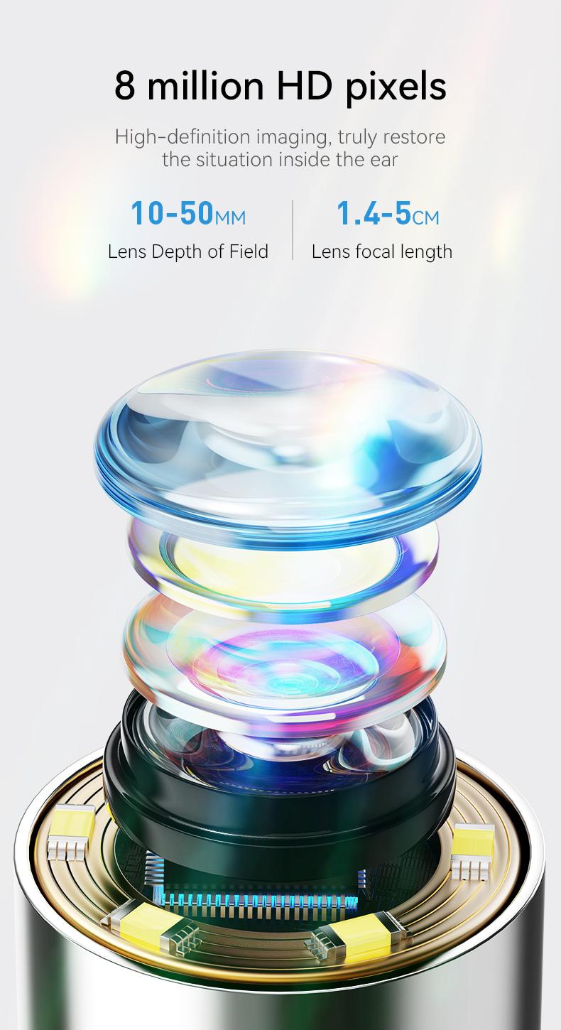 1080P HD EarWax Removal Tool with Camera 6 Ear Spoons Set Rechargeable USB Battery Dual Power Safe Ear Care Gentle with WiFi