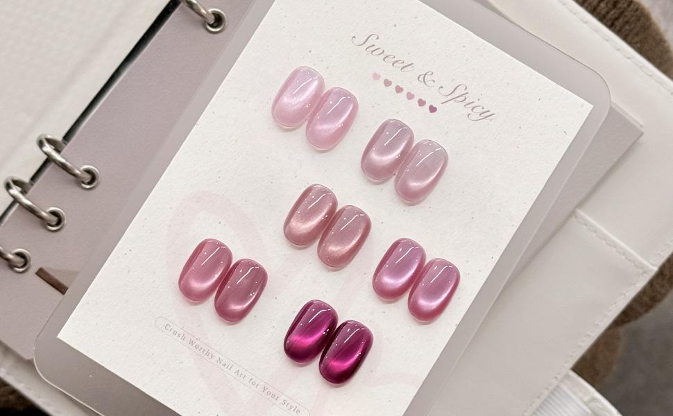 GAOY Crush Worthy Pink Cat Eye Gel Nail Polish Set with Magnet 6 Colors, Christmas Gift Idea Holography for Valentine's Date Night Nails, Sweet & Spicy DIY Manicure