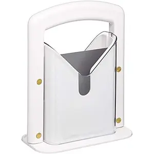 The Original Bagel Guillotine Slicer - 9.25-Inch Stainless Steel Blade Slicer - Safe and Efficient Easy Bagel Cutter for Muffins, Rolls, Buns with Precision Ground Serrated Blade (White)