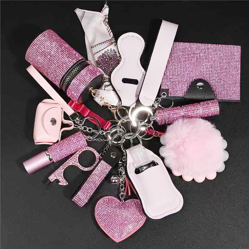 NewDesignHotWholesaleRhinestoneWomenSelf-DefenseAnti-WolfKeychain17pcsSetPompomsAlarmSelfDefense NewDesignHotWholesaleRhinestoneWomenSelf-DefenseAnti-WolfKeychain17pcsSetPompomsAlarmSelfDefense
