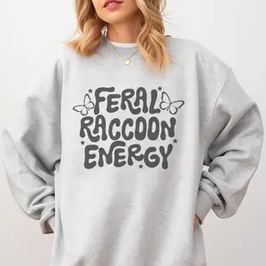 Feral - Feral Raccoon Energy Sweatshirt - Ash Grey - Preppy Fit Aesthetic Jersey Unisex