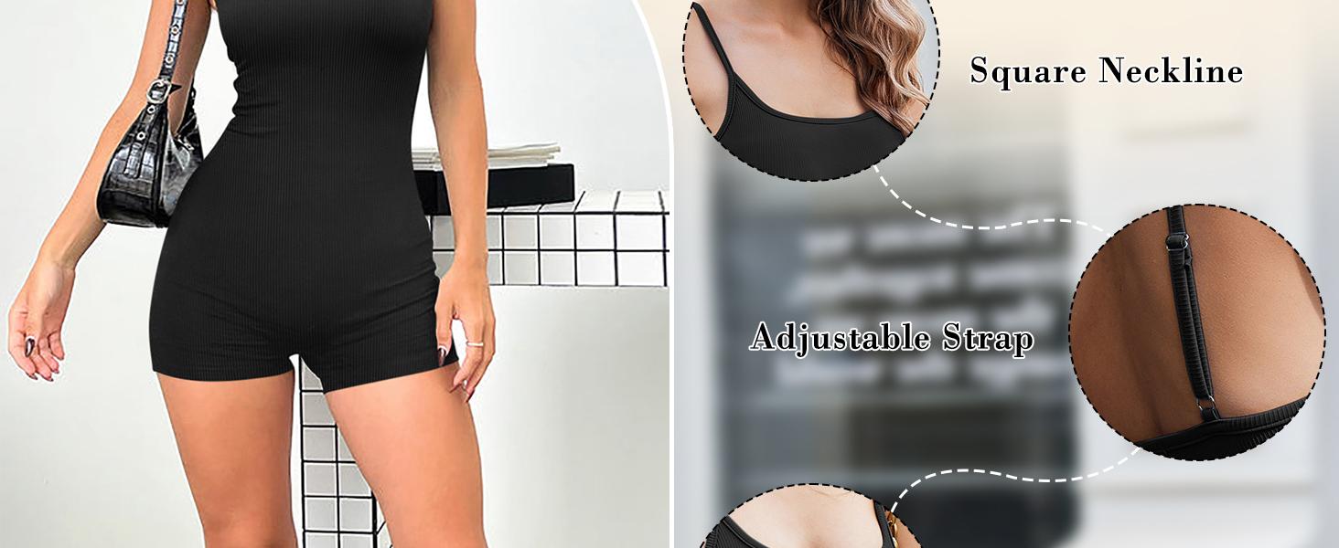 EKOUAER Womens Workout Romper Ribbed Unitard Stretch One Piece Short Jumpsuits Yoga Sleeveless Adjustable Outfits 2025