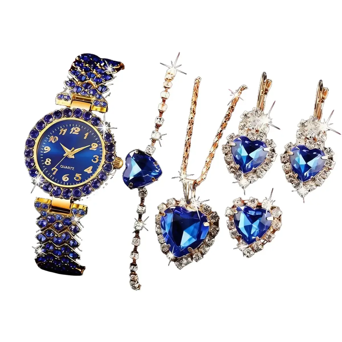 Elegant 6-Piece Women's Jewelry Set with Glamorous Heart Shaped Quartz Wrist Watch, Matching Necklace for Women, Bracelet, and Ring Made from Durable Materials for Repeat Wear, Valentine-Ready Gift, Necklaces For Women