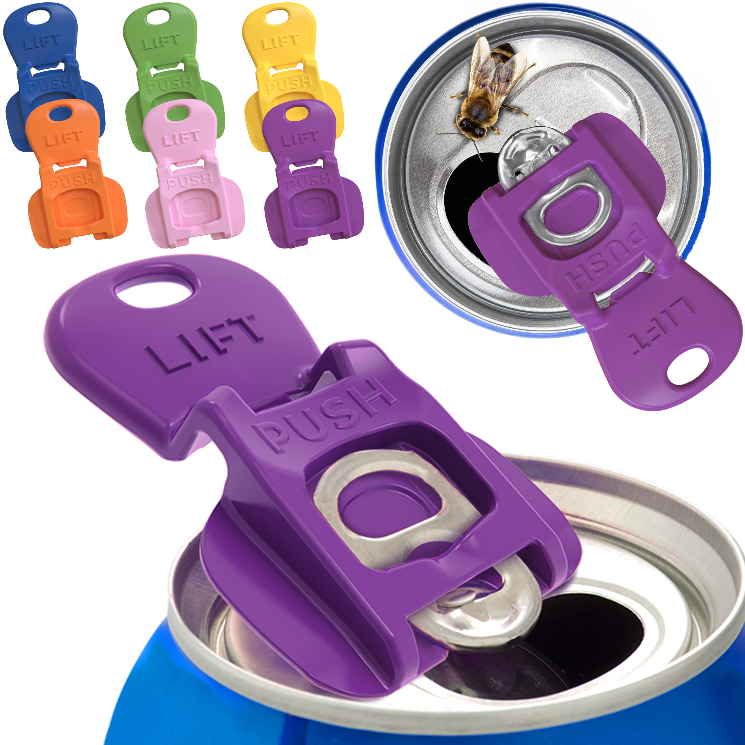 6-Pack Can Opener – Easy Open Drink Tab Toppers&Can Covers for Soda, Beer, Coke Shields From Bugs, Dust at the Party,Camping, BBQ– Colorful Can Lids