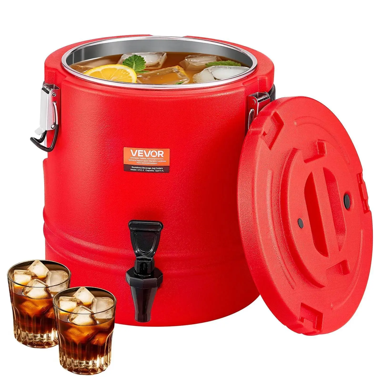 【Summerfinds】VEVOR Thick Insulated Beverage Dispenser, 3 Gal/11.4L Thermal Hot & Cold Drink Server with Spill-Resistant Spigot, Food-Grade Cooler Jug with 304 Stainless Steel Interior & Silicone Seals, for Restaurants, Coffee Shops, Outdoor