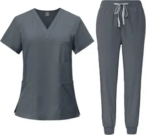Top and Pants Scrub Sets for Woman 2026 Essential Jogger Scrub Set Nursing Uniform Stretch V-Neck
