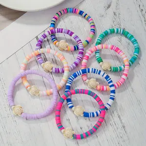 35pcs Preppy Boho Y2K Bracelets - Colorful Soft Clay Beaded Stretch Bracelets with Floral, Starfish & Heart Charms, Lightweight Summer Beach Jewelry for Women, Daily Wear & Party Gift