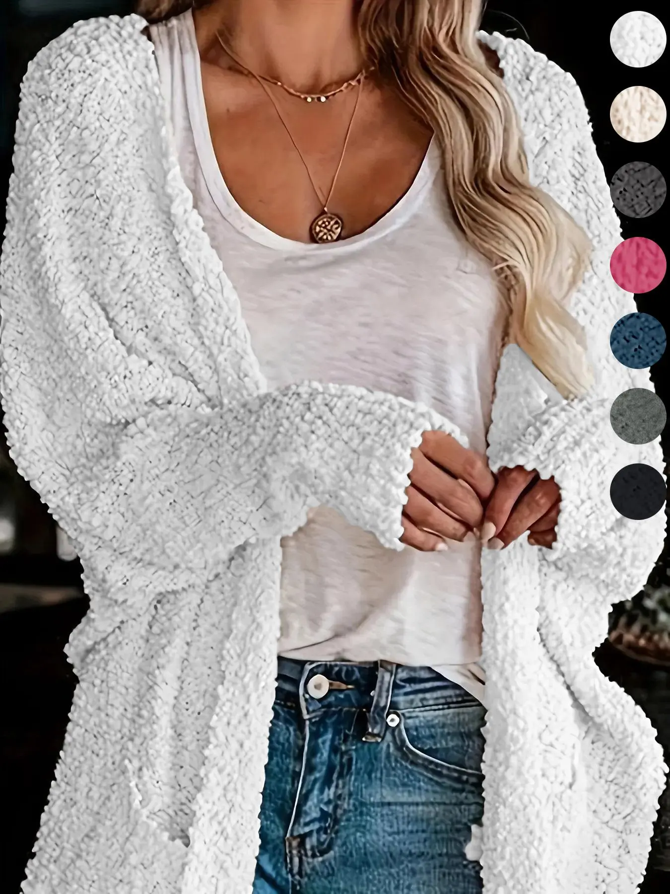 Women's Basic Plain Batwing Sleeve Cardigan with Pockets, Casual Fit Long-Sleeve Open-Front Knitwear Knitting for Fall and Winter Daily Wear