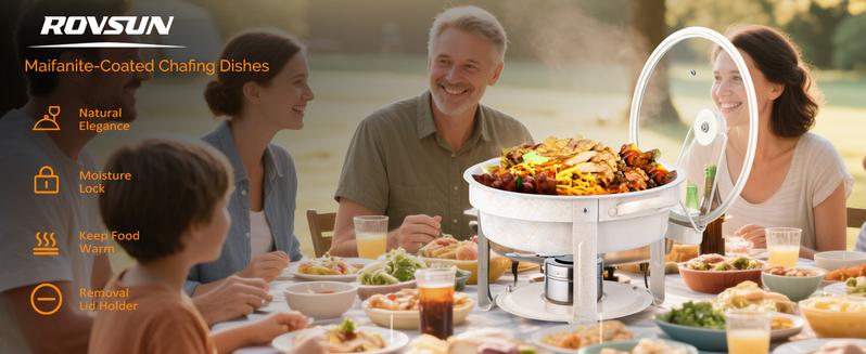 ROVSUN 5QT Chafing Dishes for Buffet 4 Pack, [Game Changer Maifanite-Coated] Chafing Dish Buffet Set, Chafers and Buffet Warmers Sets with Lid Holder, Naturally Elegant for Party Wedding Event
