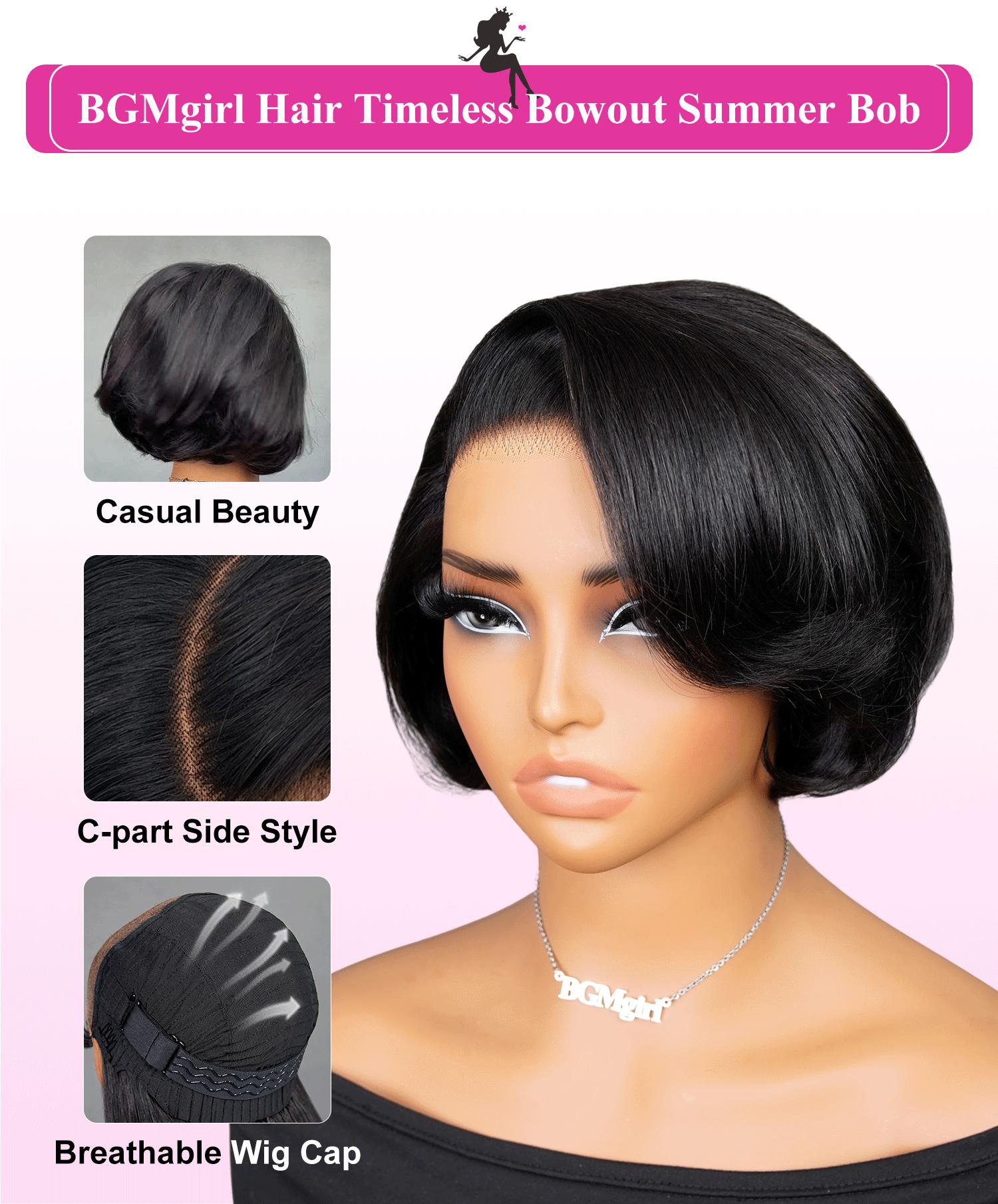 [New In] BGMgirl Blowout Short Bob Straight 7x5 Lace Wear Go Wig Pre-Bleached Tiny Knots Pre-Styled C Part Design Glueless Human Hair Wig Fashion Look eve valentines day gift