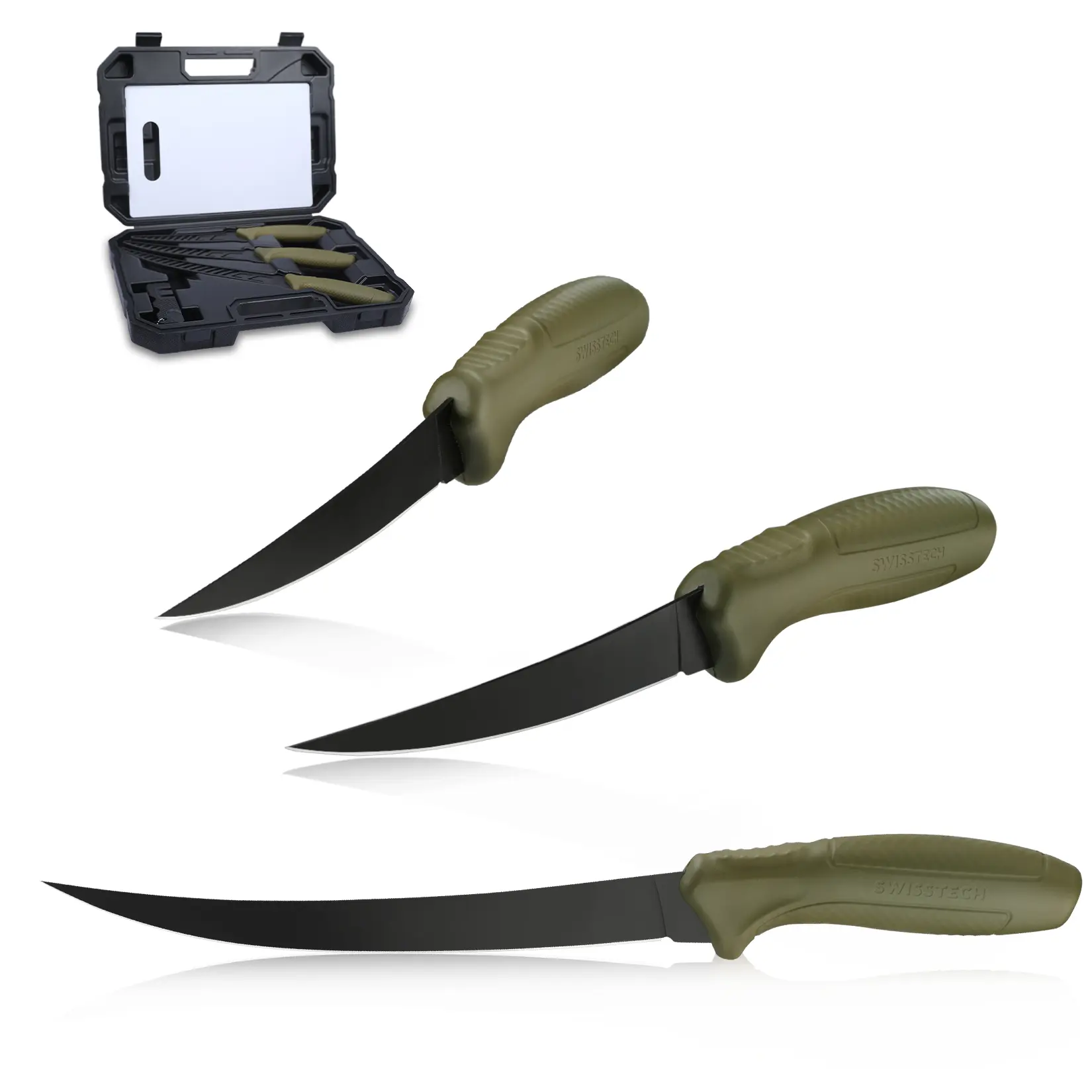 #fathersdaygift Swiss+Tech Fillet Knives for Fish, 5-Pack Fishing Knife Set for Filleting and Boning, Floating Foam Handle with Carry Case