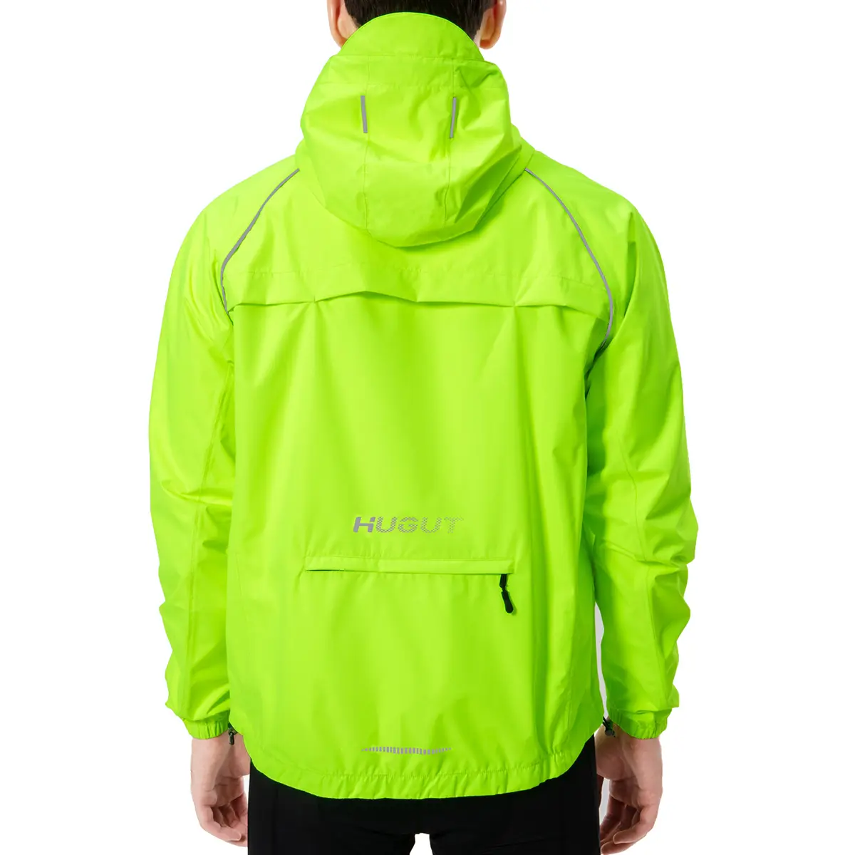 Hugut Men's Cycling Rain Jacket Lightweight Waterproof Windbreaker Running Biking Hiking Raincoat with Reflective Strips Packable
