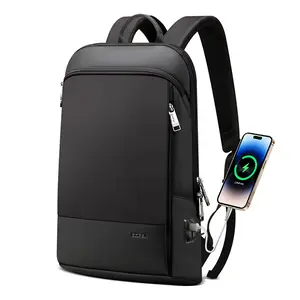 BOPai Slim Laptop Thin Business Backpack with Bottle Holder USB Charging Professional for Men Notebook Work Office Anti Theft Smart Computer 15-15.6 inch Back pack Light Black