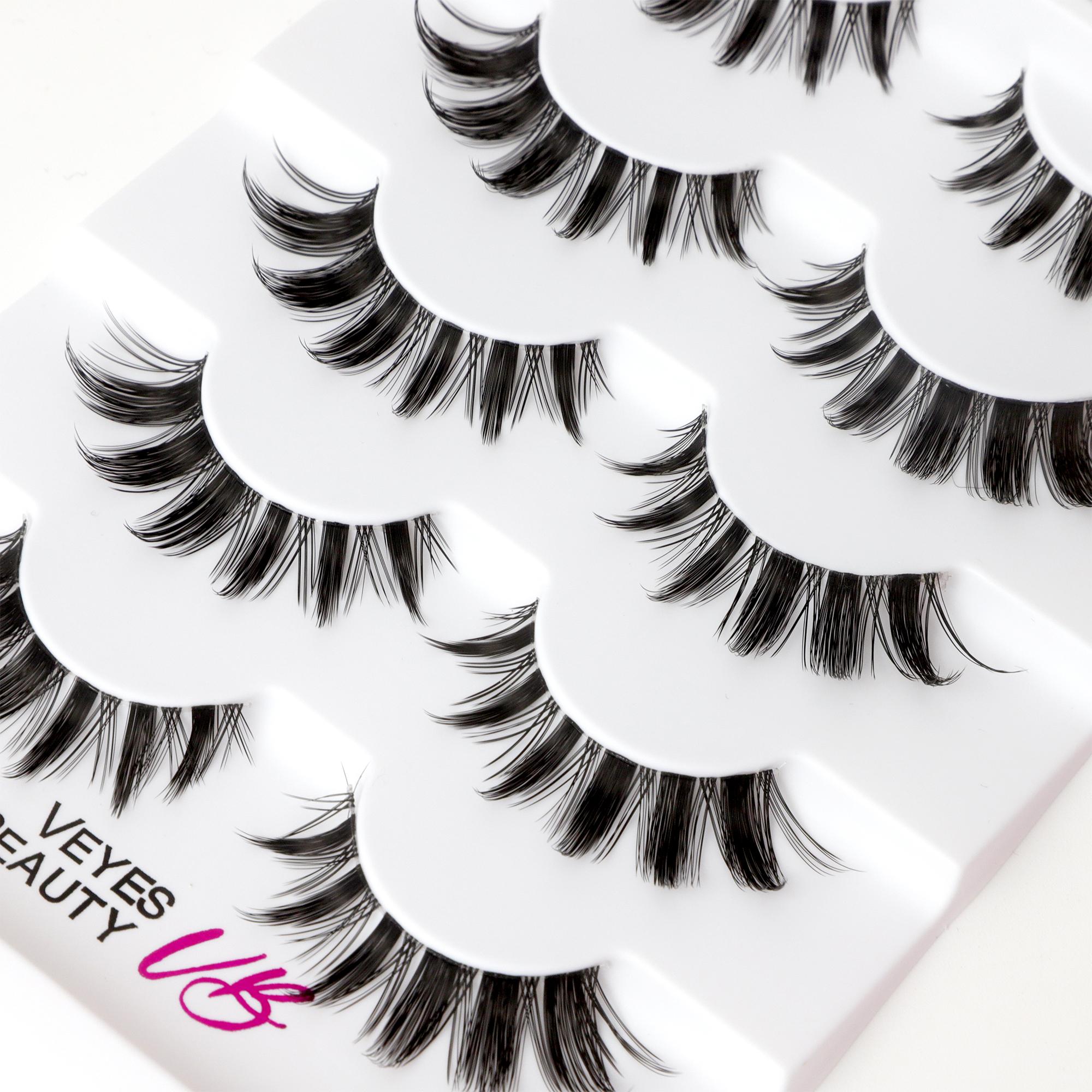 VEYESBEAUTY Manga Strip Lashes Ultra-Thin Invisible Band 3D Layered Reusable Perfect for Beginners Makeup