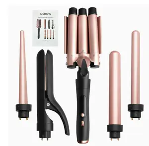 5 in 1 Curling Iron Set, Multi Hair Styler with Interchangeable Barrels, Curling Wand Set with Flat Iron Hair Straightener, Fast Heat Hair Curler Waver with Glove & Clips, Women Gifts (Rose Gold)