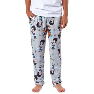 Naruto Shippuden Anime Men's Chibi Characters And Symbols Lounge Sleep Pajama Pants