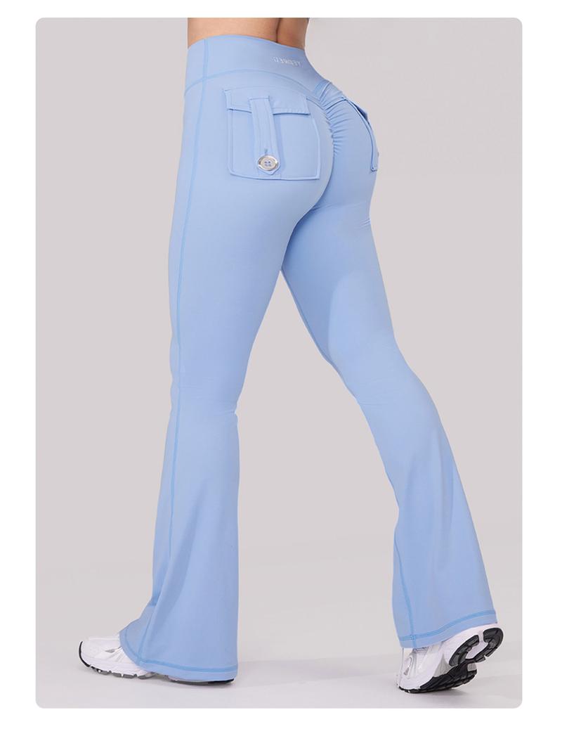 YEOREO CoreFlex Flare High-Waisted Scrunch Tummy Control Leggings with Pockets Butt-Lifting Seamless Workout Pants Tight Fit Breathable Fabric Sweatpants