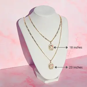 Moteher & Child Heart Pendant Necklace , Gold Plated , Surroundeed With Cubic zirconia , 18''/ 23'' Chain