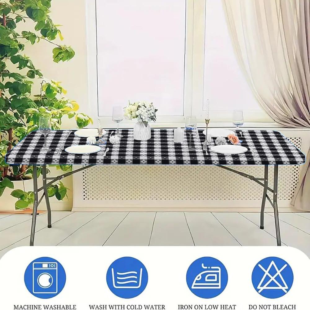 VBXNT 2PCS Stretch Fabric Table Top Cap Cover, Multiple Pattern Designs, fit Folding Table 6 ft (30 x 72 inch), Table Covers Washable Elastic Universal Rectangle Tablecloth Protector for Indoor Outdoor Party, Picnic, Event, Wedding, Banquet