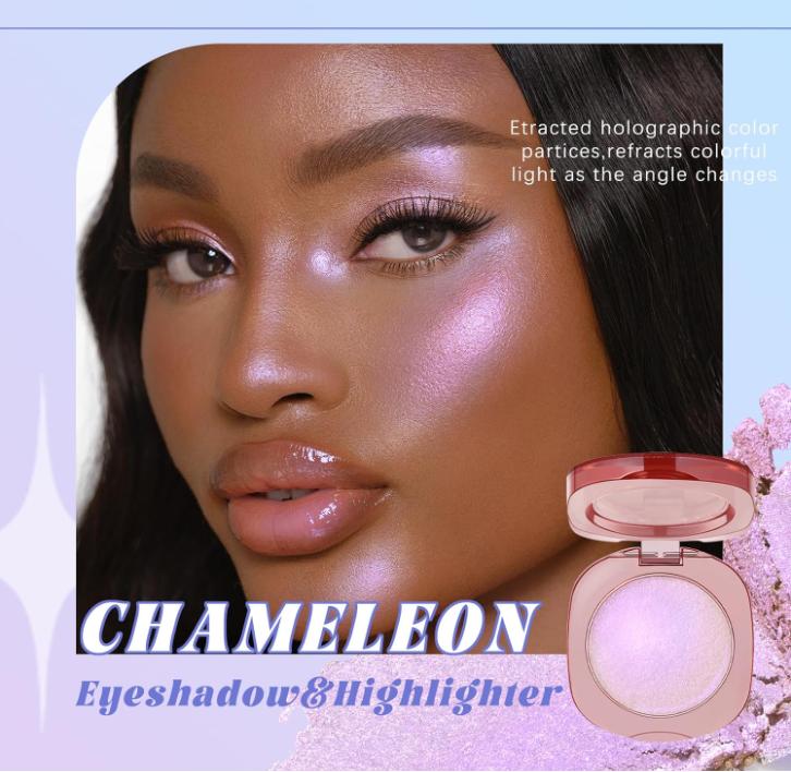 Holographic Duochrome Pink Blue Eyeshadow&Highlighter Palette Makeup, Color Shift Glitter Iridescent Cream Highlighter, Smooth Long Lasting Sparkling Facial Illuminator Palette Mermaid Makeup