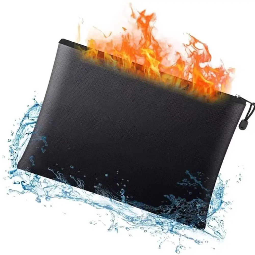 Black 14x10 in Fireproof Money & Document Pouch, 2000℉ Insulated Waterproof, 4-Layer Fire Retardant Non-Toxic Material, Zipper Closure, Plain Default Home Organizer Storage Bag, Document Bag, Heat-Insulating