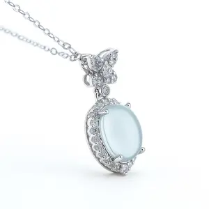 Vintage Aquamarine blue crystal pendant necklace (women's), Victorian royal style jewelry, elegant and exaggerated Y-shaped necklace, suitable for proms, weddings or anniversary gifts.