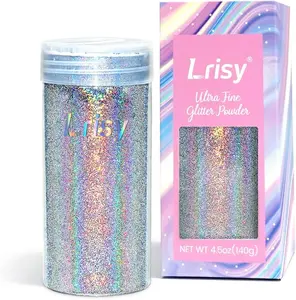 Lrisy Holographic Extra Fine Glitter Powder with Shaker Lid, Craft Glitter Sequins for Epoxy Resin, Slime,Tumblers,Nail&Painting Arts 140g/4.5oz (Ultra Thin Holographic Silver)