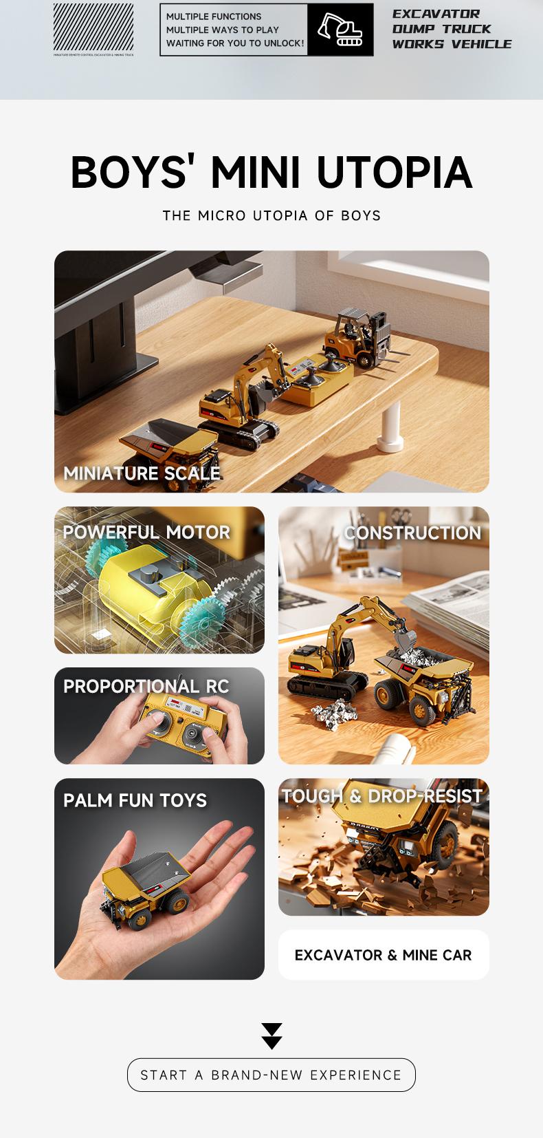 BRRRRT 1/64 Mini Remote Control Excavator and Dump Mini Forklift ToyTruck Full Proportion Toy Set with Lights and Sounds for Adults Kids Boys and Girls RC Construction Vehicles