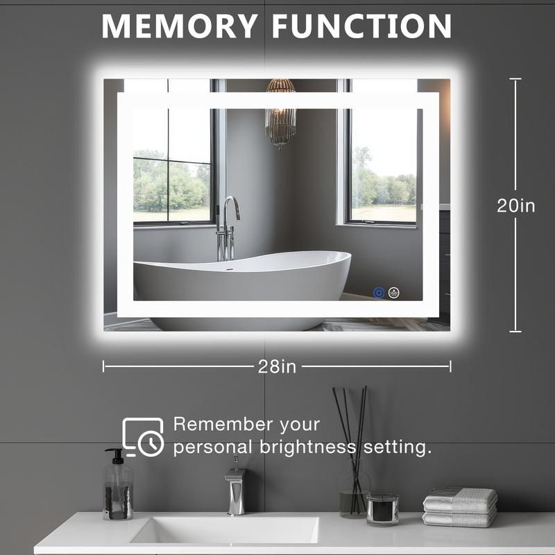 LED Bathroom Mirror with Lights, Anti-Fog Wall Mirror, Ligthed Dimmable Rectangle Bathroom Vanity Mirror with Front Light and Backlit, Memory Function LED Bathroom Mirror with Lights, Anti-Fog Wall Mirror, Ligthed Dimmable Rectangle Bathroom Vanity Mirror with Front Light and Backlit, Memory Function