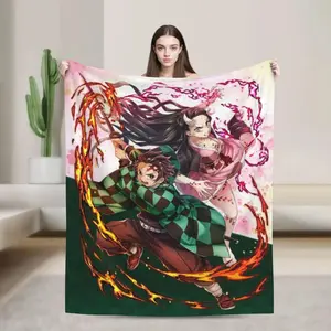 Aura Blankets De mon Anime Slayer Flannel Blanket For Couch Sofa Bed,Japanese Cartoon Lightweight Blanket For Living Room,Naps,Dorm,All-Season