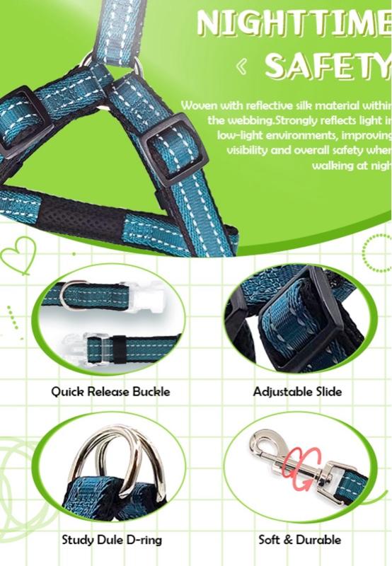 Reflective Dog Harness Collar Leash Set, No Pull Harness for Dog, Quick Release Buckle Harness for Walk, Run, Training, Double D-Ring Step in Dog Harness for Dog Girls and Boy, Red