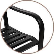 VINGLI Outdoor Metal Garden Bench with PVC Back Pattern, Black Steel Welcome Bench for Patio, Porch, Deck, Yard, Lawn Decor Entryway