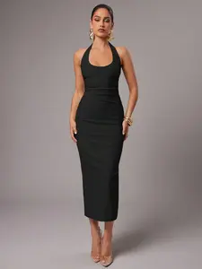 Women's Solid White Halter Backless Dress, Spring/Summer,Wedding Guest Dress Women