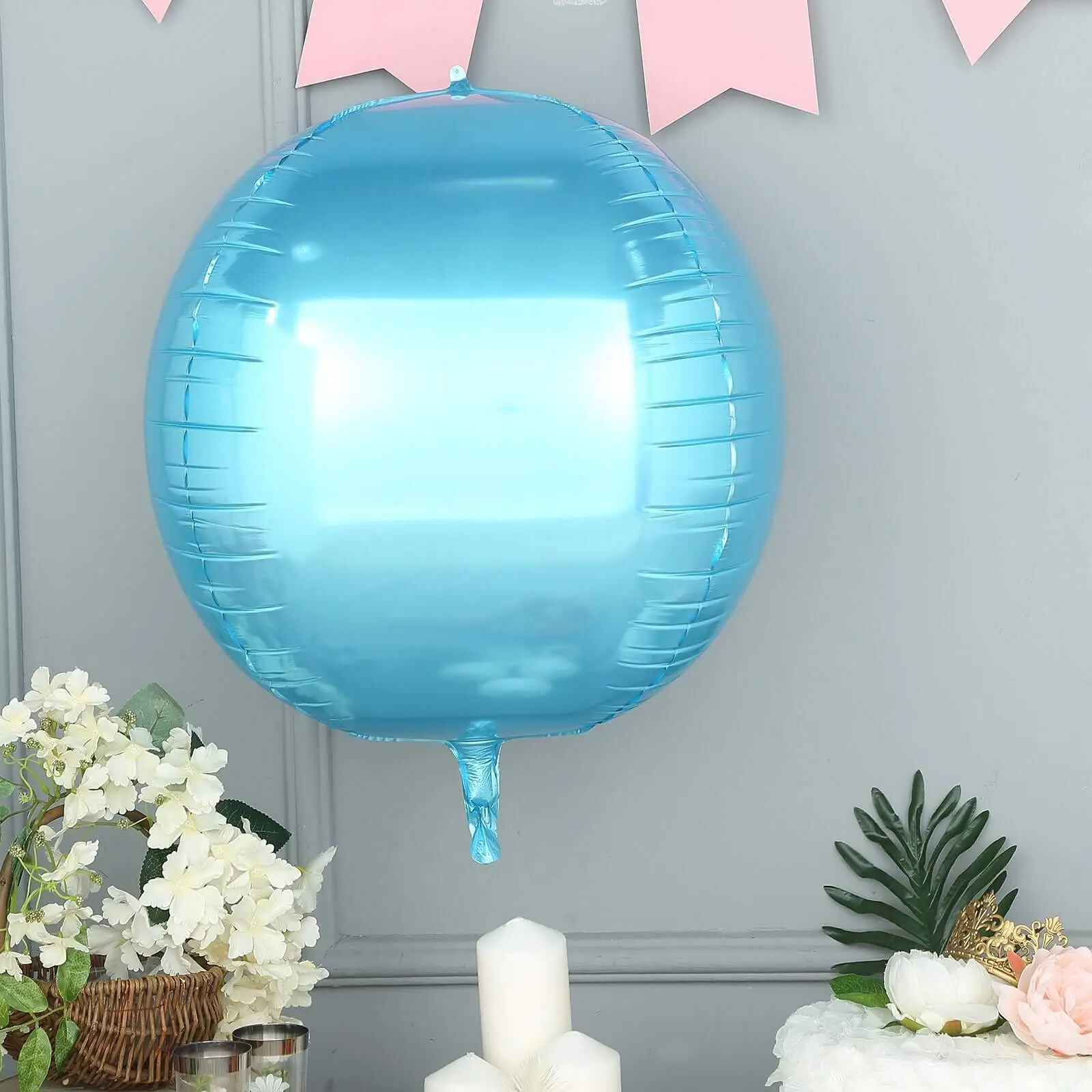 Balloon Party Supplies - 2-Pack 18 Inches Reusable Re-Inflatable 4D Metallic Blue Round Ball Mylar Foil Balloons for Helium or Air Inflation, Set