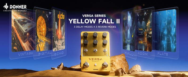 Donner Versa - Yellow Fall II 3x3 Reverb-Delay Combo Guitar Pedal with Tap Tempo Donner Versa - Yellow Fall II 3x3 Reverb-Delay Combo Guitar Pedal with Tap Tempo